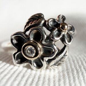 Pandora He Loves Me Ring Diamond Floral Ring with 14k Gold Details